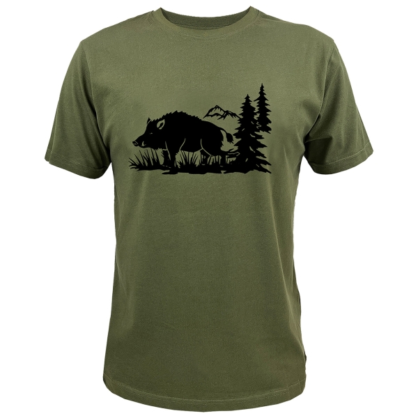 T-Shirt Wildschwein im Tal oliv/schwarz